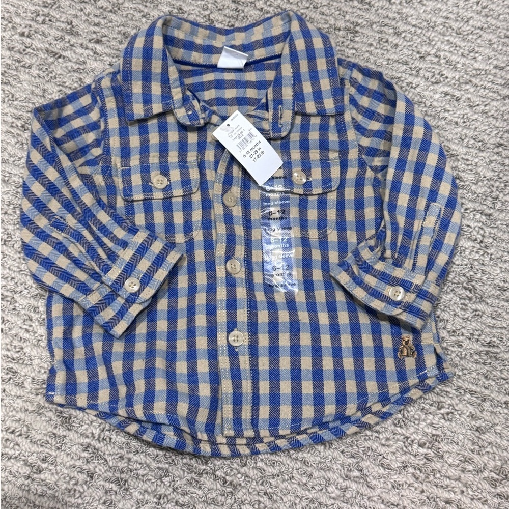 ☀️Blue and Tan Plaid Button-Front Kids Shirt- baby gap